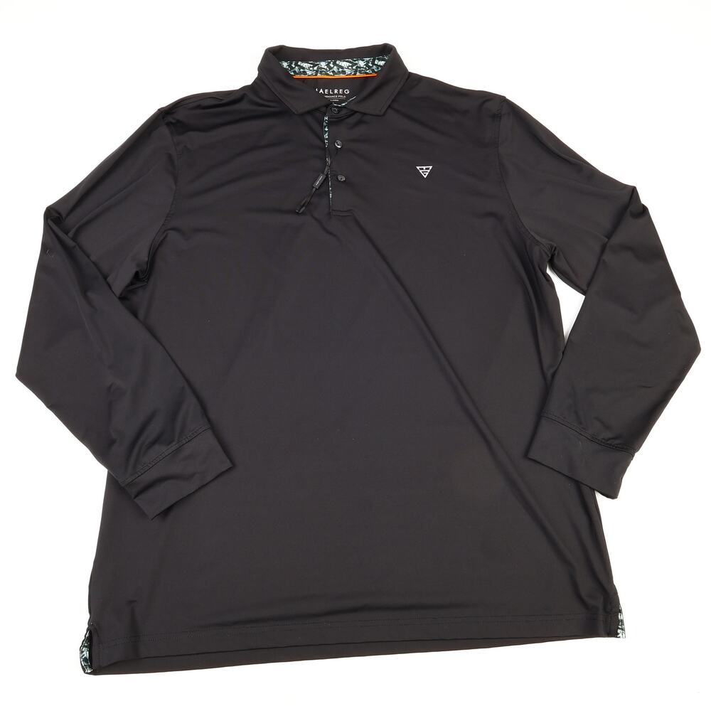 Maelreg Mens 2XL Performance Polo Long Sleeve Black Golf Athleisure